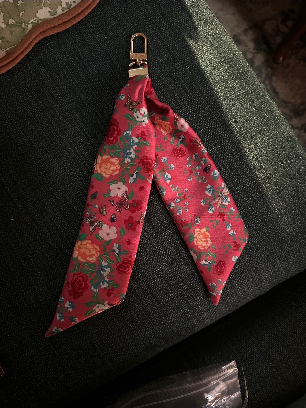 Anne Klein Pink Floral Silk Scarf Key Holder with Gold-Tone Clip